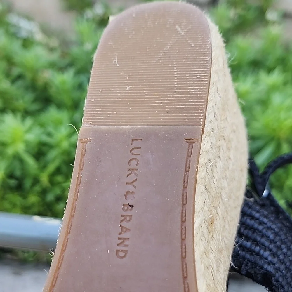 Lucky Brand Minjah Espadrille Jute-Wrapped Wedge Sandal Latte Black Platforms 11